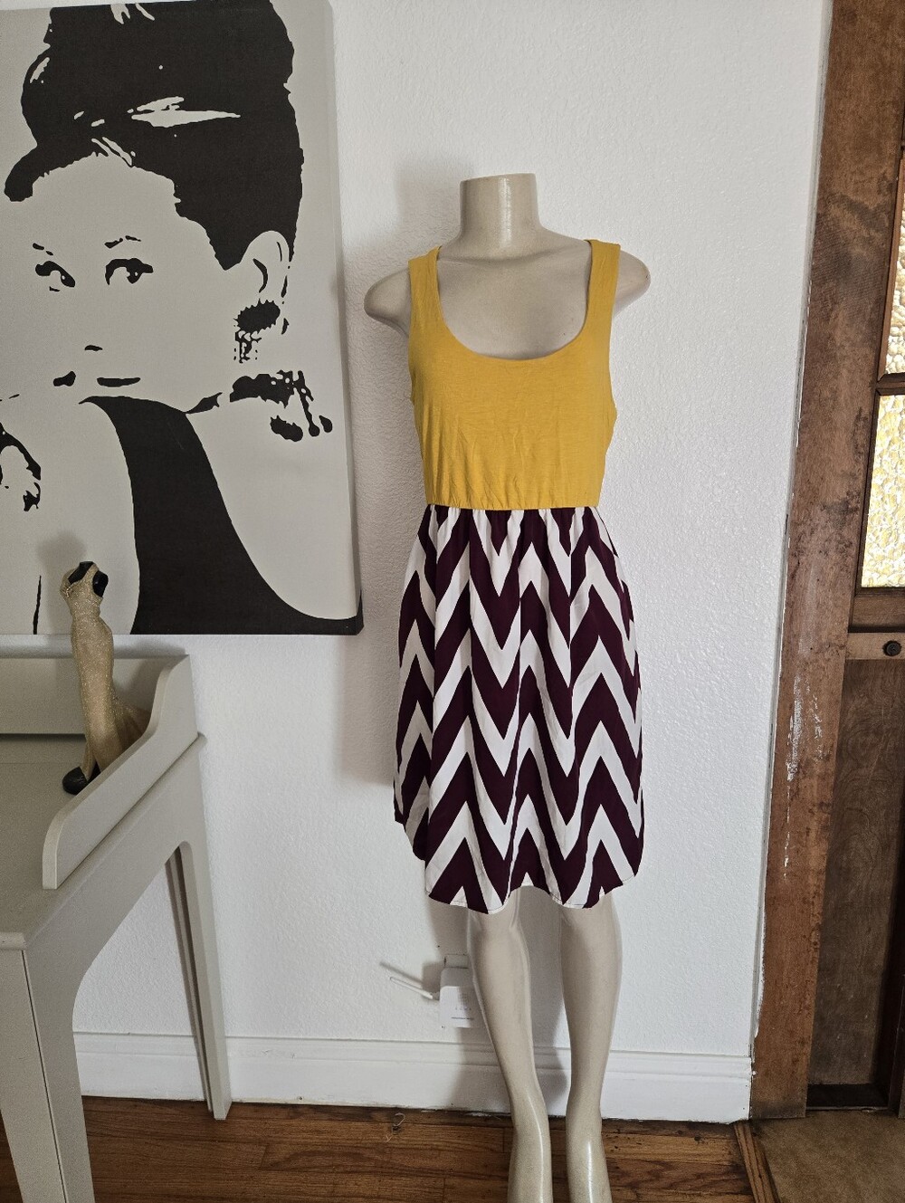NWT Coveted Clothing Sleeveless Yellow Top Chevron Skirt Women's Dress Size Med